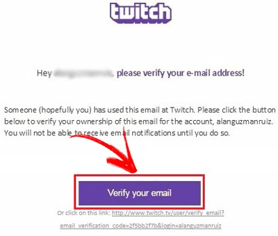 Correo verificación para abrir una cuenta en Twitch