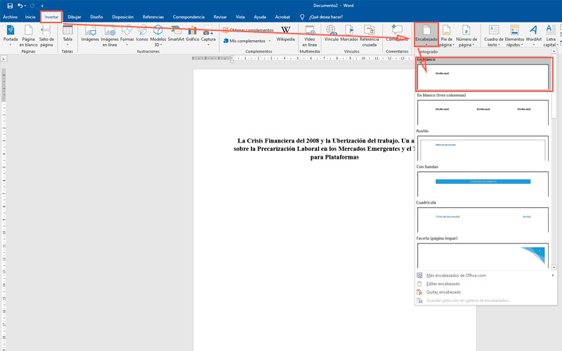 Pasos para hacer una portada en Microsoft Word para tus documentos más importantes insertar encabezado