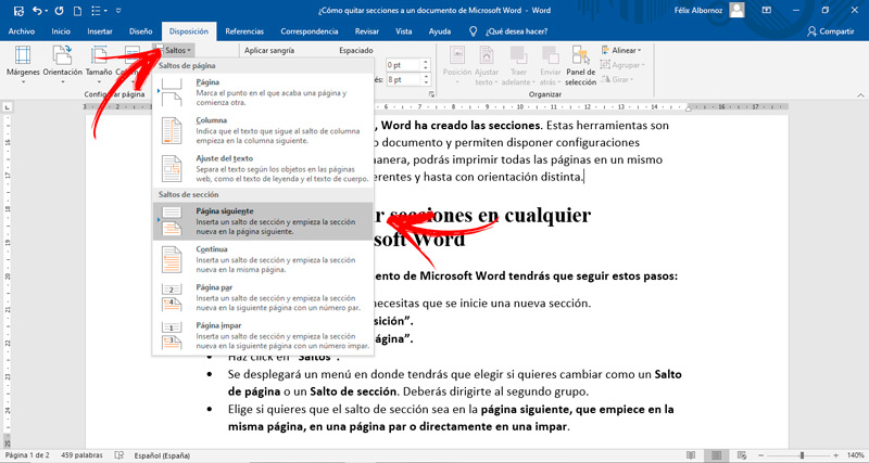 Aprende cómo añadir secciones en cualquier documento de Microsoft Word
