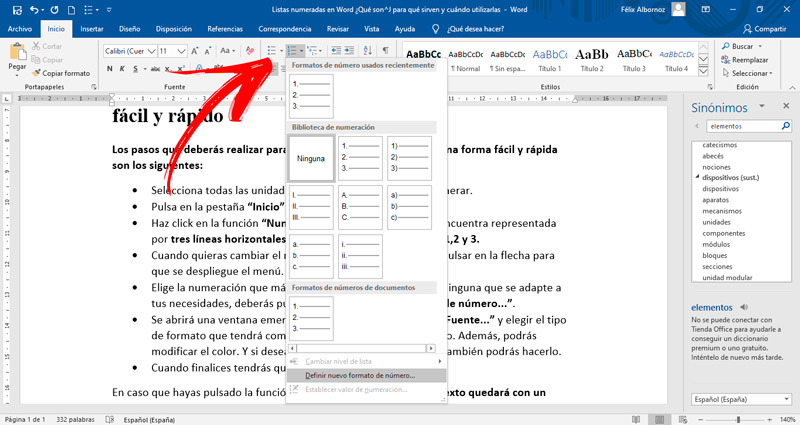 Pasos para crear listas numeradas en Microsoft Word fácil y rápido