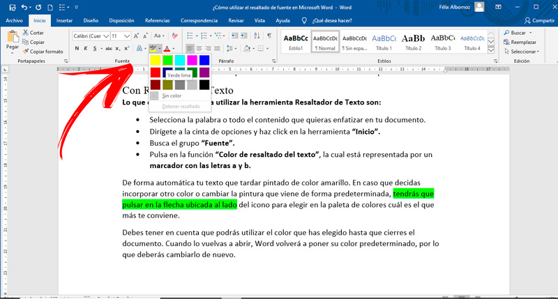 Pasos para resaltar la fuente en tus documentos de Microsoft Word