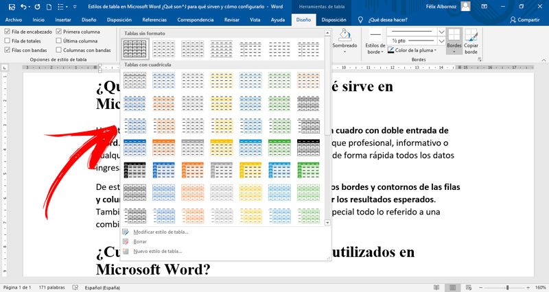 ¿Cuáles son los estilos de tabla más utilizados en Microsoft Word?