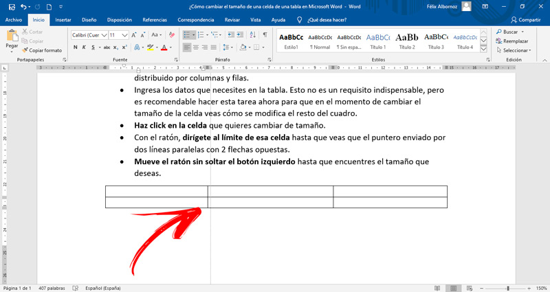Pasos para cambiar el tamaño de una celda en Microsoft Word fácil y rápido