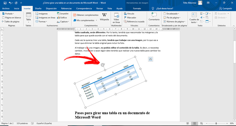 rotate pdf document using word