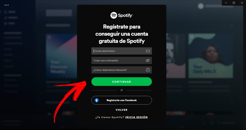 Abre una cuenta en Spotify 