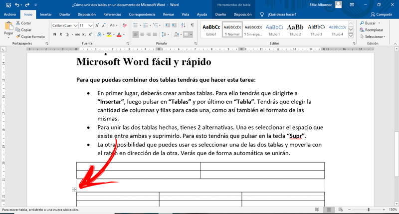 Pasos para combinar dos tablas en una sola en Microsoft Word fácil y rápido