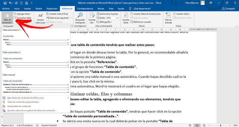 ¿Qué es una tabla de contenido en Microsoft Word y para qué sirve?