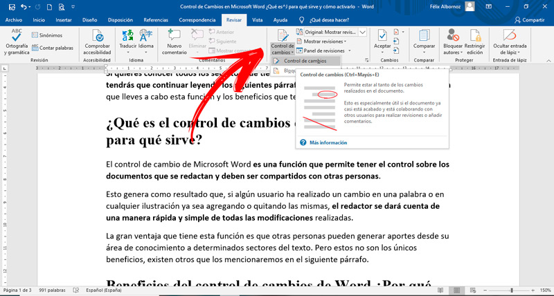 ¿Qué es el control de cambios de Microsoft Word y para qué sirve?