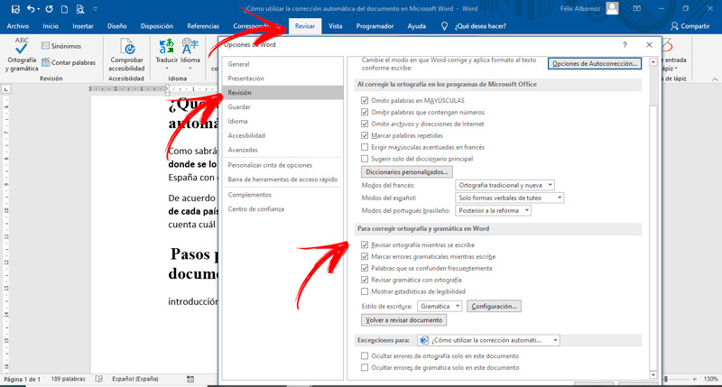 Pasos para activar la corrección automática de un documento en Microsoft Word