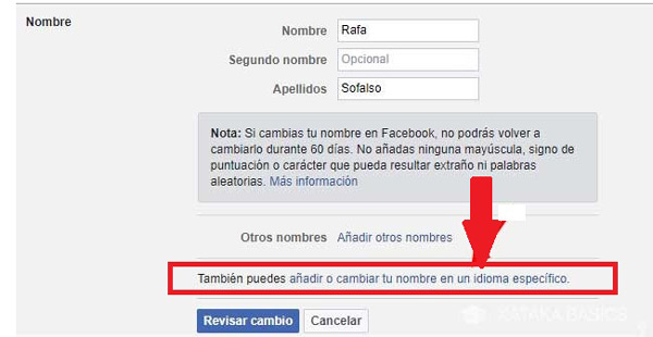 Poner tu nombre de usuario de Facebook en otros idiomas