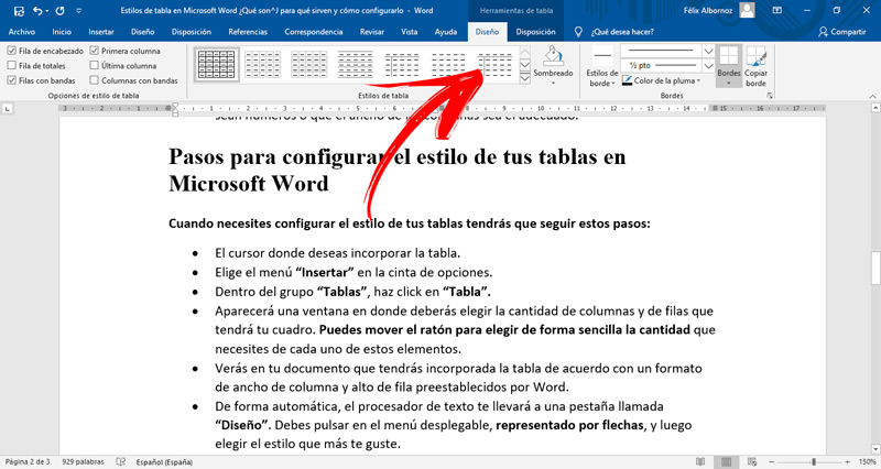 Pasos para configurar el estilo de tus tablas en Microsoft Word