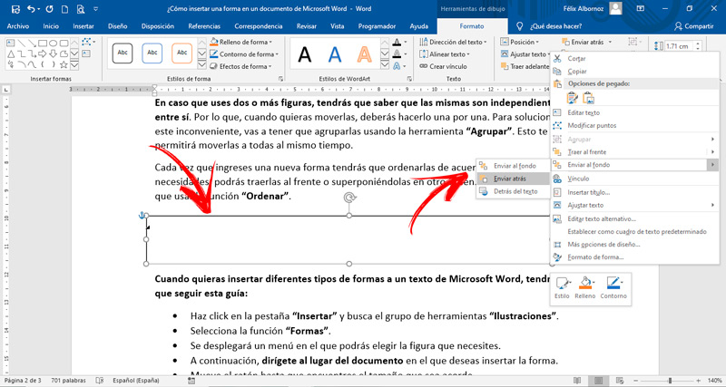Steps to insert a shape in a Microsoft Word document