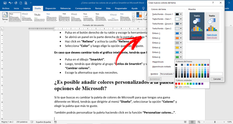 ¿Es posible añadir colores personalizados a la paleta de opciones de Microsoft?