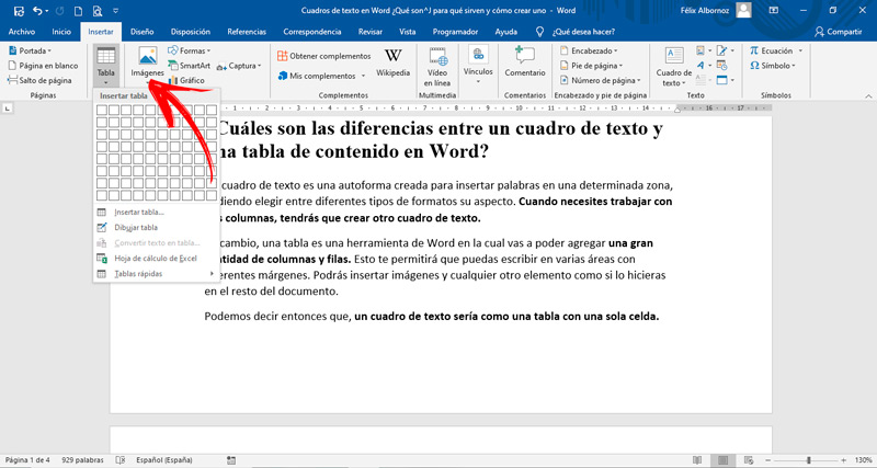 ¿Qué debemos tener en cuenta antes de crear un cuadro de texto en un texto de Word?