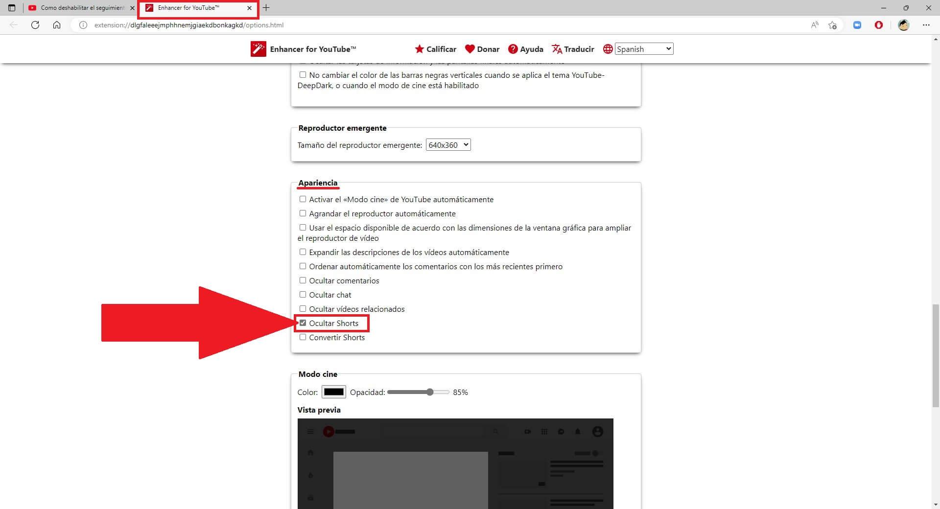 Opciones para quitar Shorts de YouTube