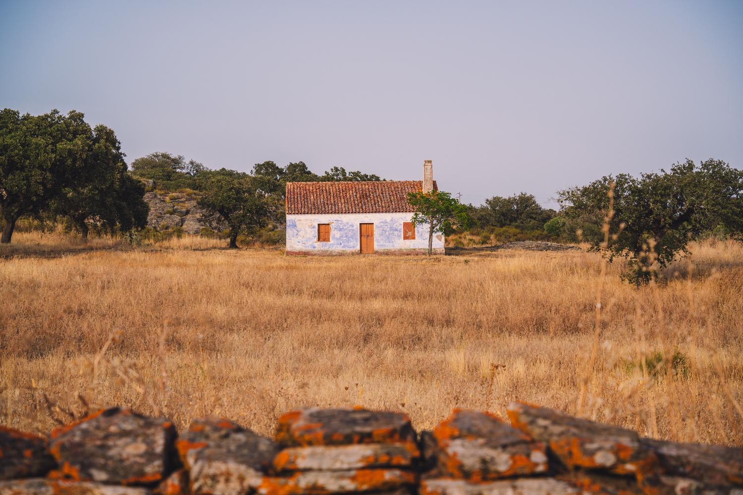 Casa de campo solitaria rodeada de campos dorados, ilustrando la necesidad de internet satelital en zonas rurales. Casa de campo solitaria rodeada de campos dorados, ilustrando la necesidad de internet satelital en zonas rurales.