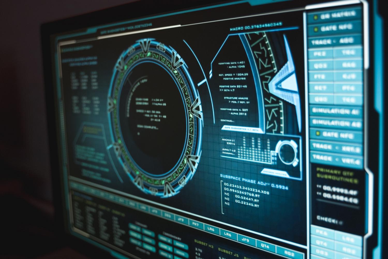 Interfaz de computadora de alta tecnología con datos de ciberseguridad, representando la monitorización de redes y la detección de intrusiones.