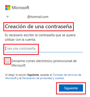 Creacion contraseña cuenta Windows Live de Microsoft