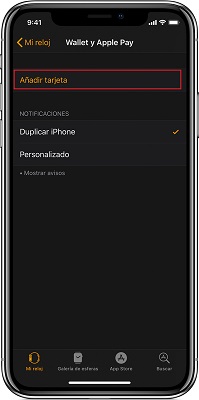 Añadir tarjeta en Apple Watch