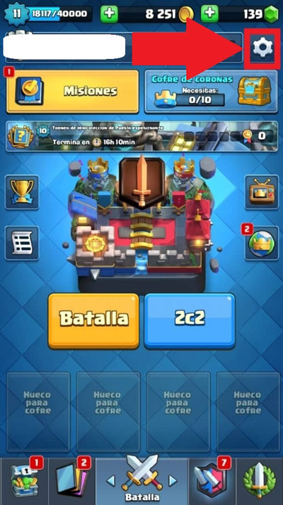 Access Clash Royale and select the Options menu