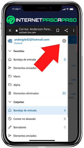 Acceder a confihguraciones de Outlook desde el navegador movil