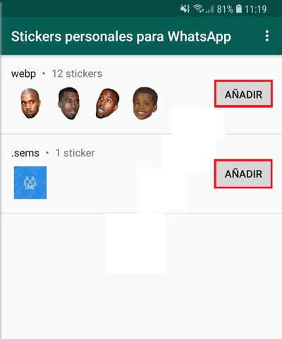 Acceder a la aplicación Personal stickers for WhatsApp