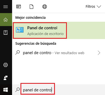 Acceder a panel de control en Windows 10