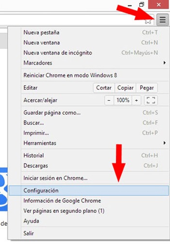 Acceder menu configuracion Google Chrome