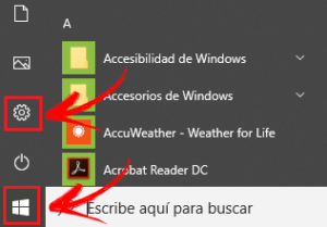 Acceso a Iniciar y Configuracion Windows 10