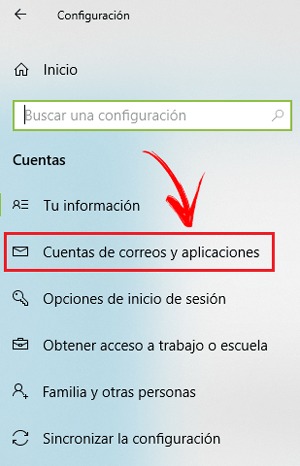 Acceso a cuentas de correo aplicaciones Windows 10
