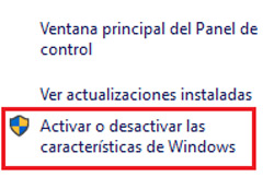 Activa o desactiva caracteristicas de Windows