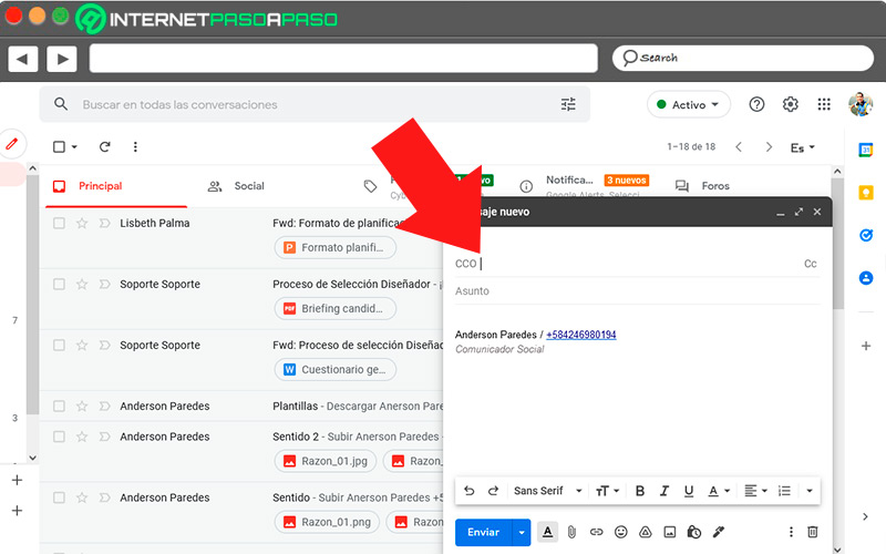 Activate Hidden Carbon Copy in Gmail