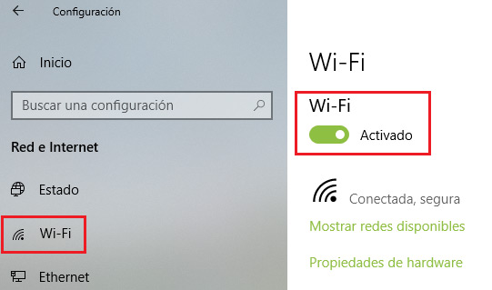 Activar desactivar conexion Wifi en Windows 10