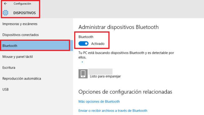 Activar el Bluetooth en Windows 10