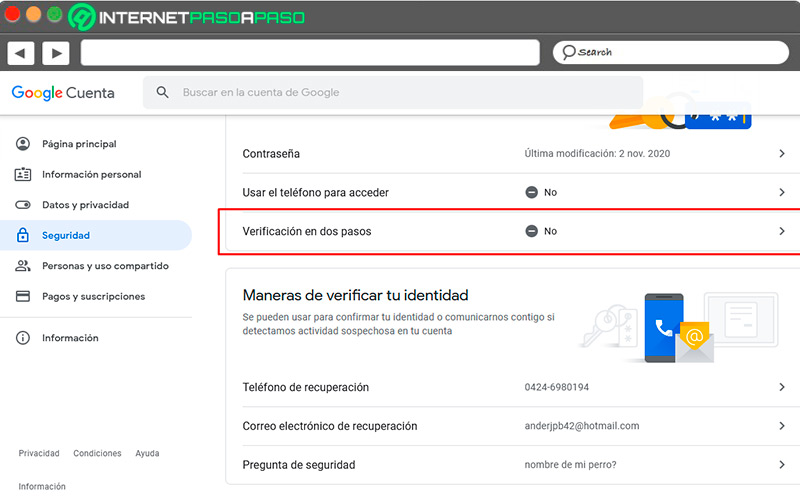 Activar verificacion de dos pasos en la seguridad de Gmail
