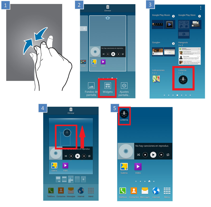 Activar widget linterna telefono Samsung S J