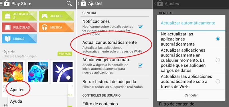 desactivar las descargas automáticas de todas aplicaciones Play Store