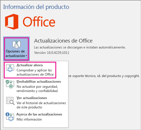 Actualizar Microsoft Office para Windows