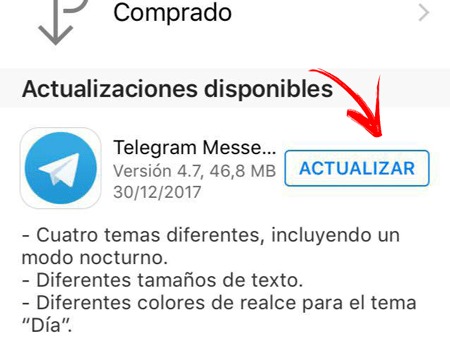 Actualizar Telegram Messenger en iPhone
