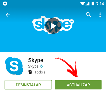 Actualizar app Skype telefono Android