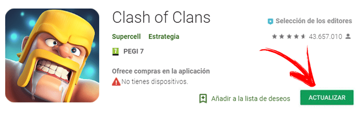 Actualizar juego Clash of Clan Android
