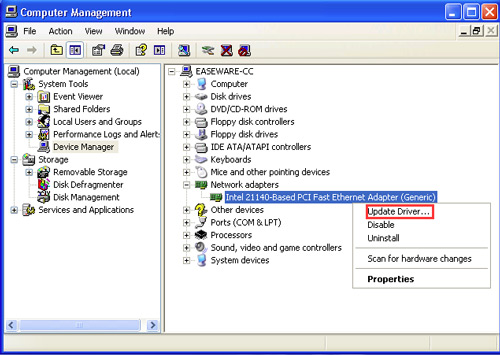 Actualizar software de controlador Windows XP