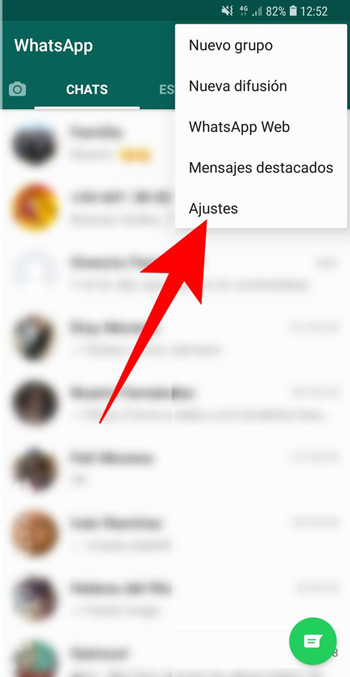 Whatsapp dropdown menu settings