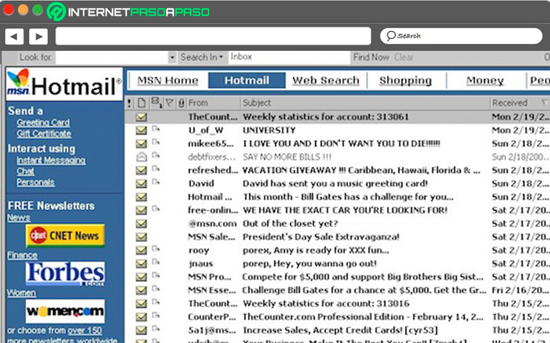 Antiua interfaz de Hotmail