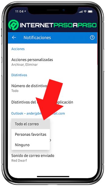 Apagar notificaciones de Outlook desde la app