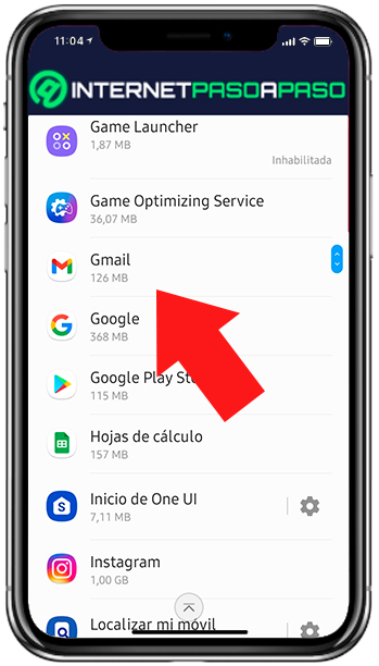 Aplicacion de Gmail en ajustes de Android