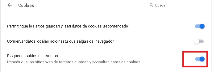 Bloquear Cookies de terceros en Chrome