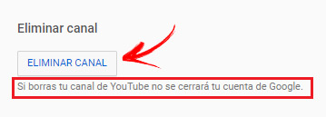 delete youtube channel button