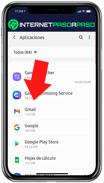 Buscar Gmail en la lista de apps de Android