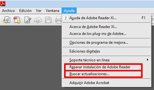 Buscar nuevas actualizaciones Adobe Acrobat Reader 